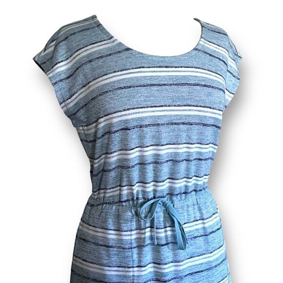 T by Talbots Womens Dress Sz Small Blue Stripe Drawstring Tie Waist Midi Preppy - Picture 8 of 10